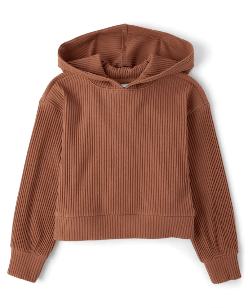 Sweat à capuche côtelé en peluche pour fille