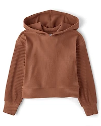 Sweat à capuche côtelé en peluche pour fille