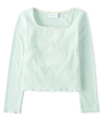 Girls Ribbed Lettuce Top