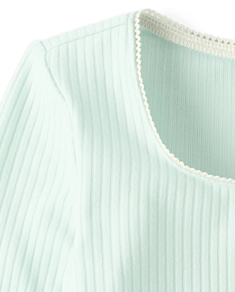 Girls Ribbed Lettuce Top