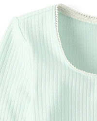 Girls Ribbed Lettuce Top