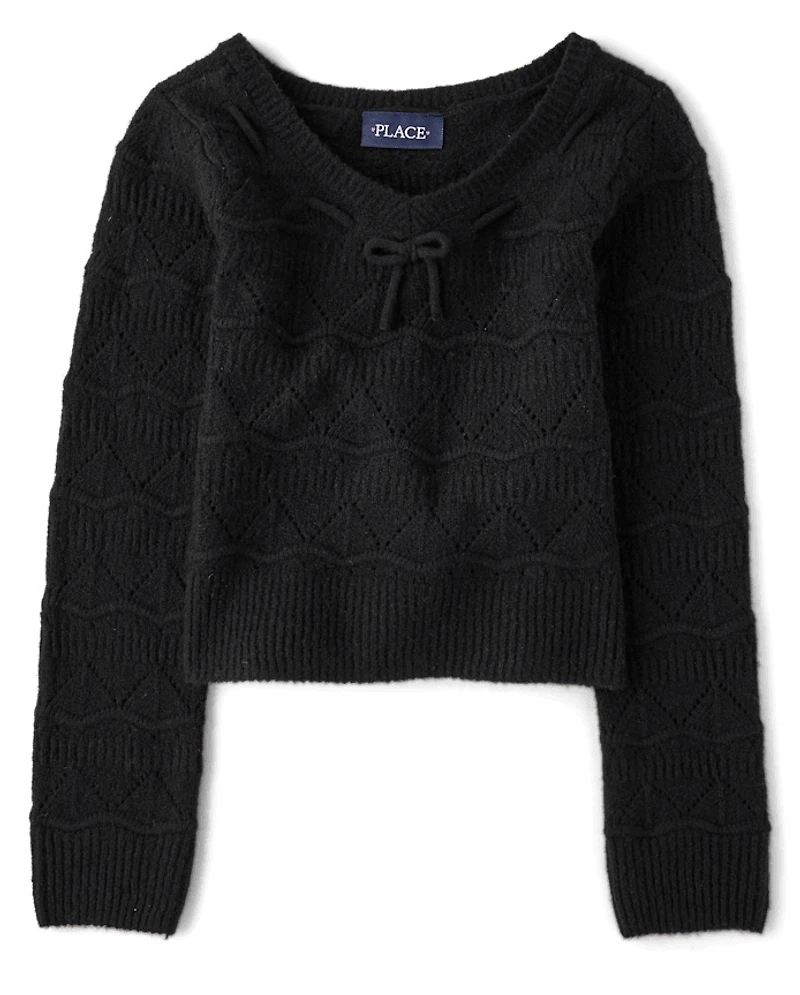 Girls Pointelle Bow Sweater