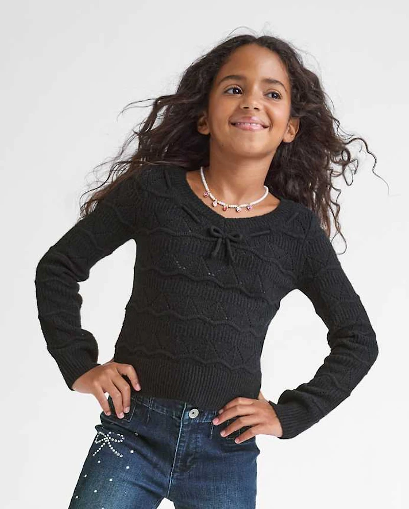 Girls Pointelle Bow Sweater