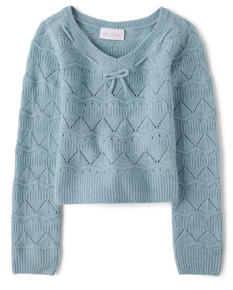 Girls Pointelle Bow Sweater