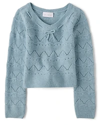 Girls Pointelle Bow Sweater