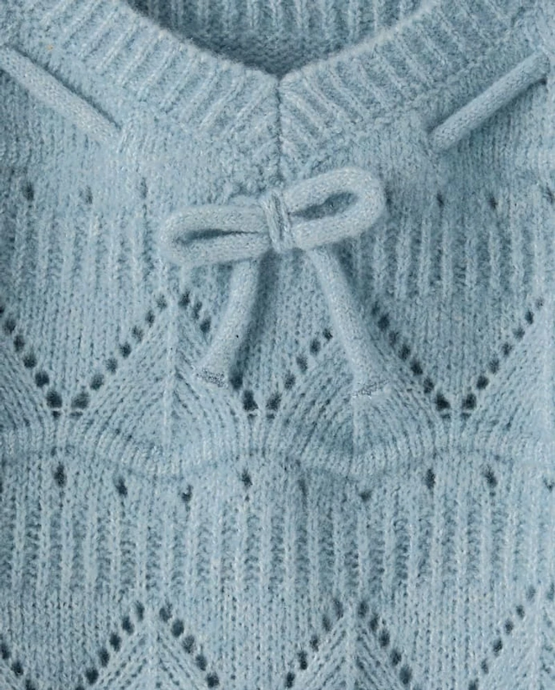 Girls Pointelle Bow Sweater