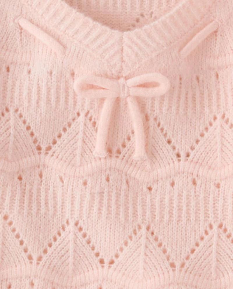 Girls Pointelle Bow Sweater
