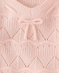 Girls Pointelle Bow Sweater