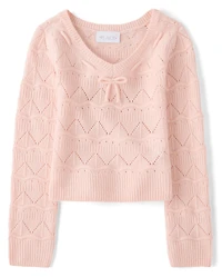 Girls Pointelle Bow Sweater