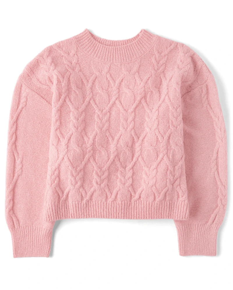 Girls Cable Knit Cropped Chunky Sweater