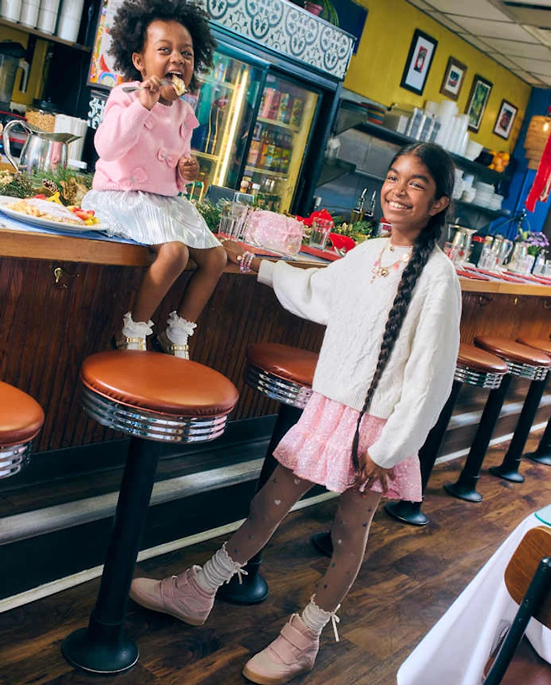 Girls Cable Knit Cropped Chunky Sweater