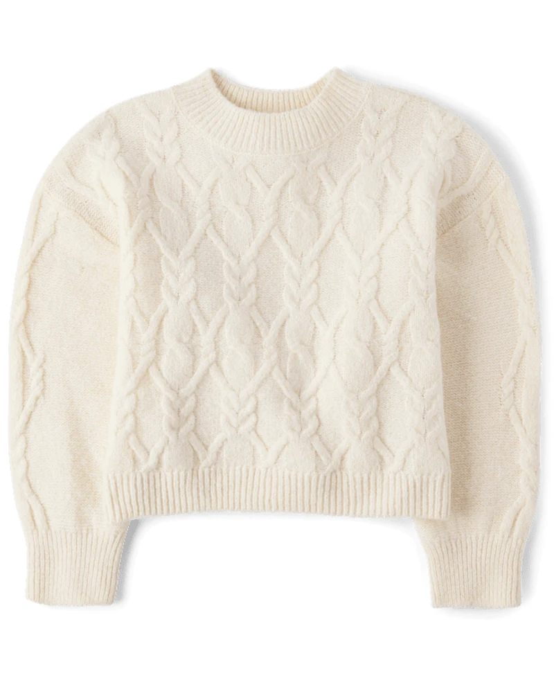 Girls Cable Knit Cropped Chunky Sweater