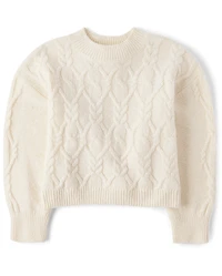 Girls Cable Knit Cropped Chunky Sweater