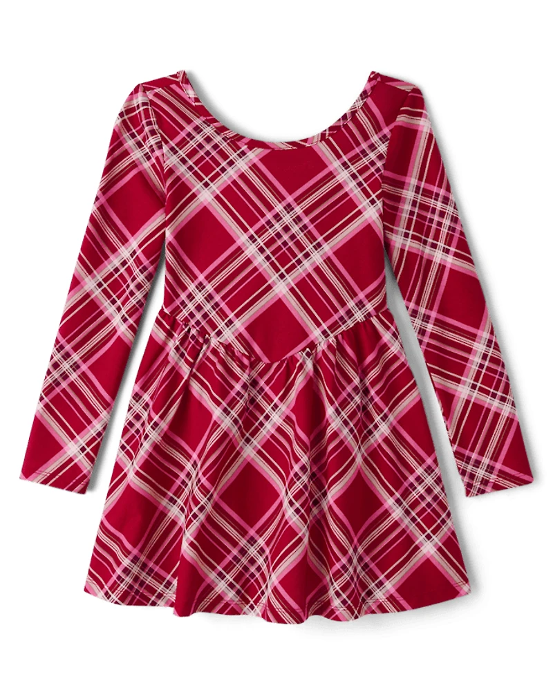 Girls Plaid V-Waist Dress