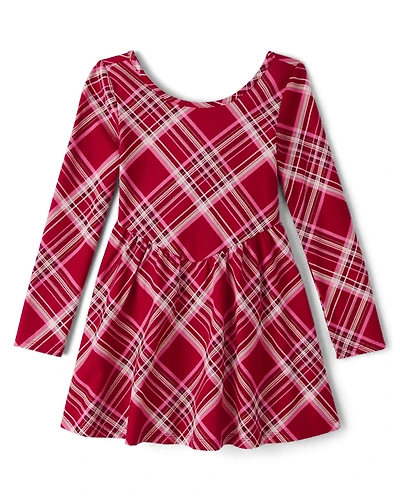 Girls Plaid V-Waist Dress