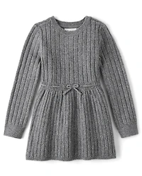 Girls Bow Ribbed Sweater Dress