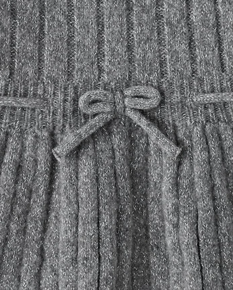 Girls Bow Ribbed Sweater Dress