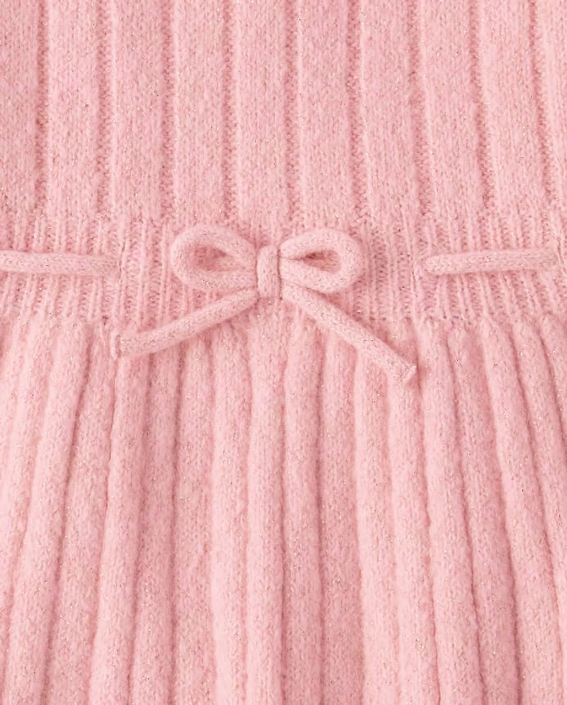 Girls Bow Ribbed Sweater Dress