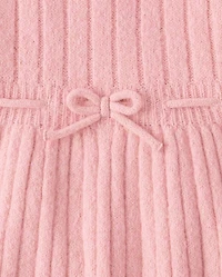 Girls Bow Ribbed Sweater Dress