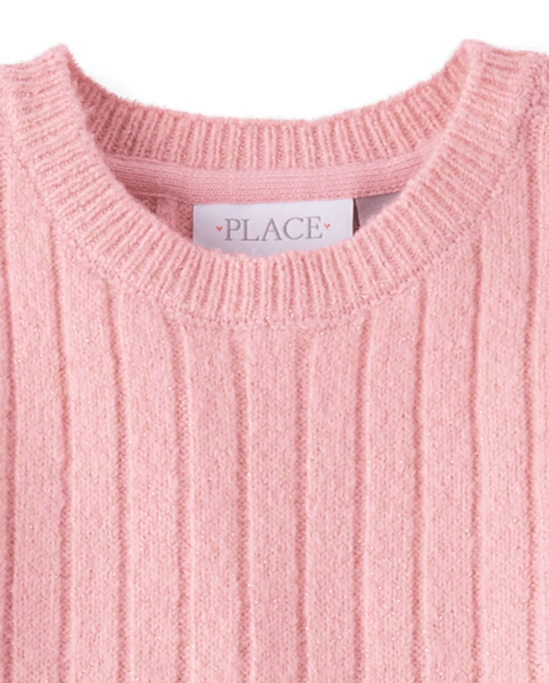 Girls Bow Ribbed Sweater Dress