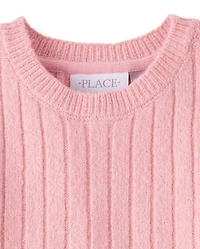 Girls Bow Ribbed Sweater Dress