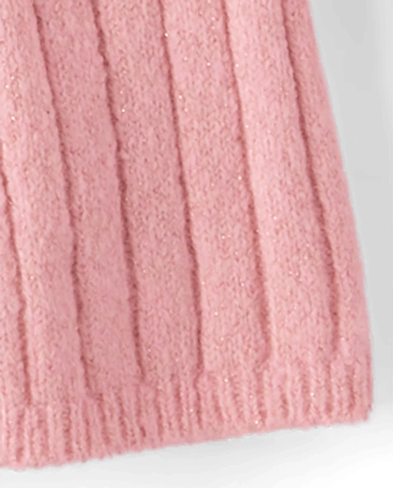 Girls Bow Ribbed Sweater Dress