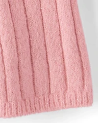 Girls Bow Ribbed Sweater Dress