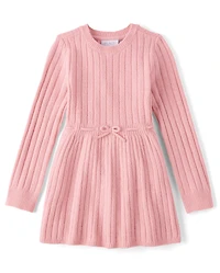 Girls Bow Ribbed Sweater Dress