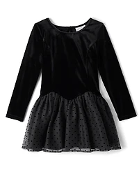 Girls Flocked Polka Dot Drop Waist Tutu Dress