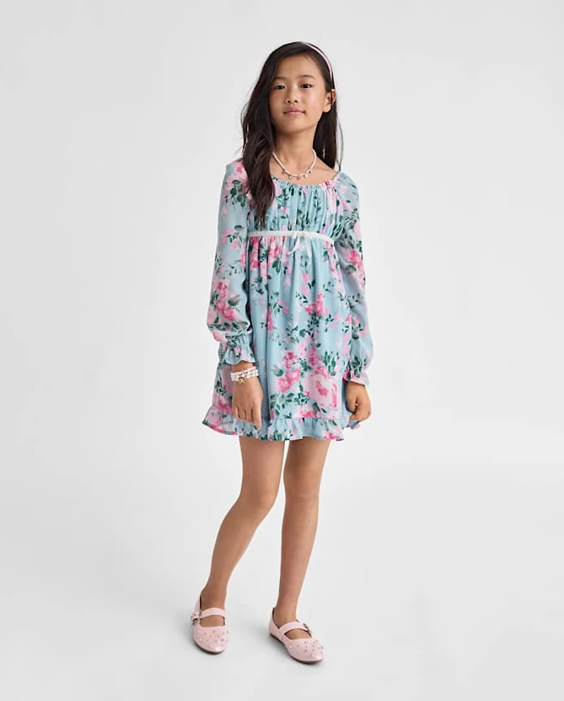 Girls Floral Chiffon Babydoll Dress