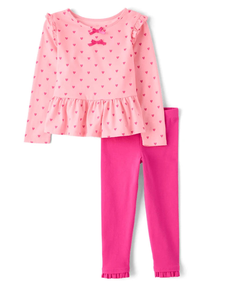 Toddler Girls Heart Bow Peplum 2-Piece Outfit Set
