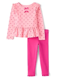 Toddler Girls Heart Bow Peplum 2-Piece Outfit Set