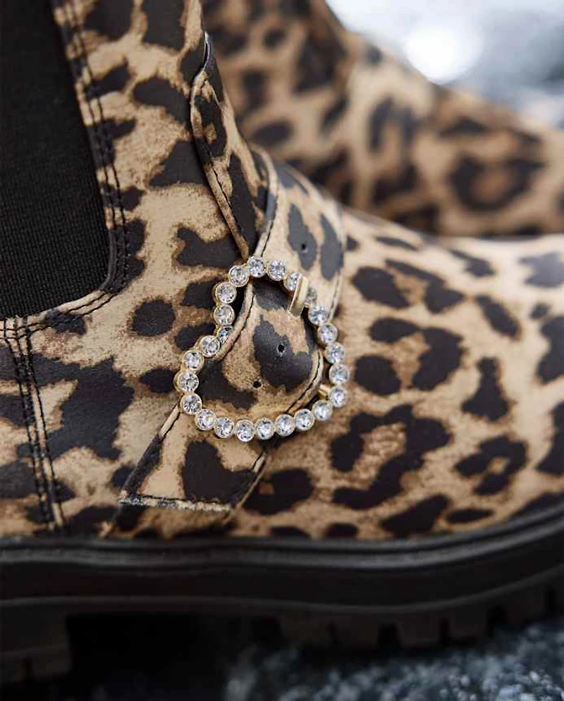 Girls Leopard Heart Chelsea Boots