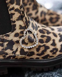 Girls Leopard Heart Chelsea Boots