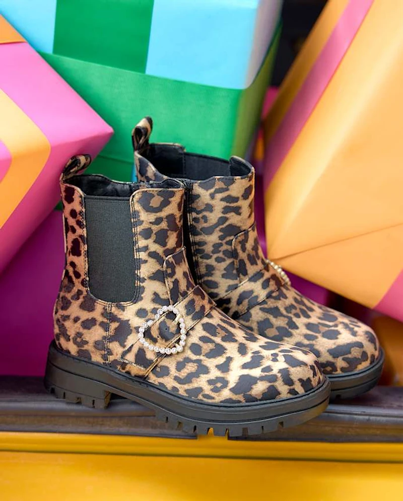 Girls Leopard Heart Chelsea Boots