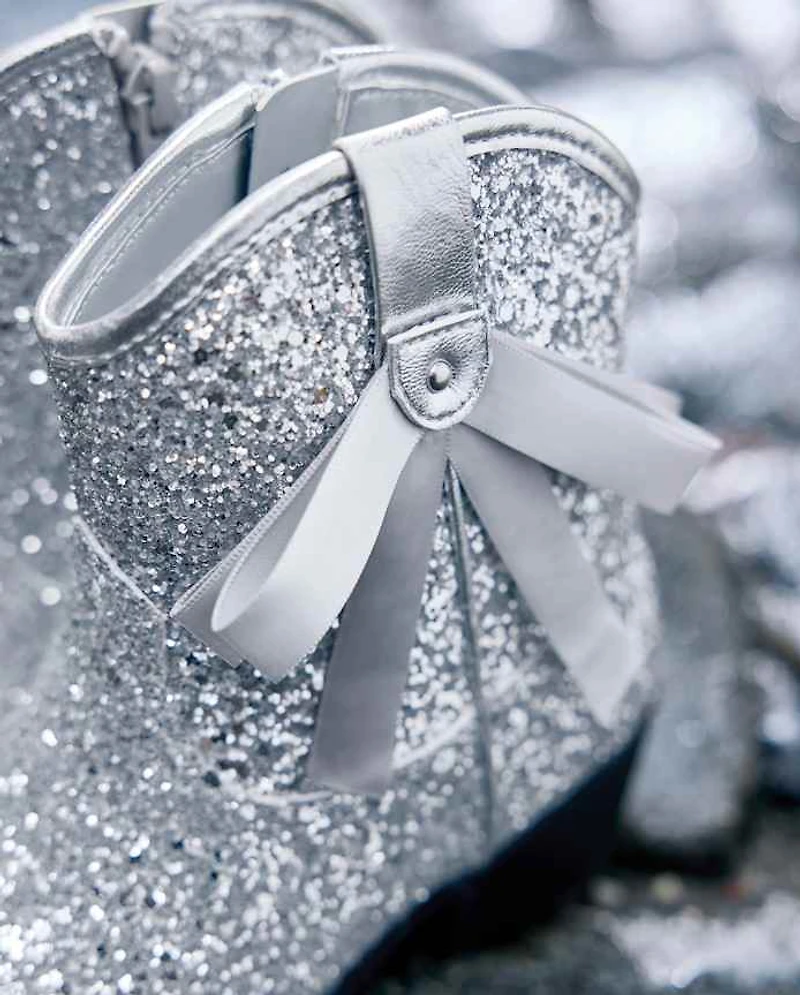 Girls Glitter Bow Cowgirl Booties
