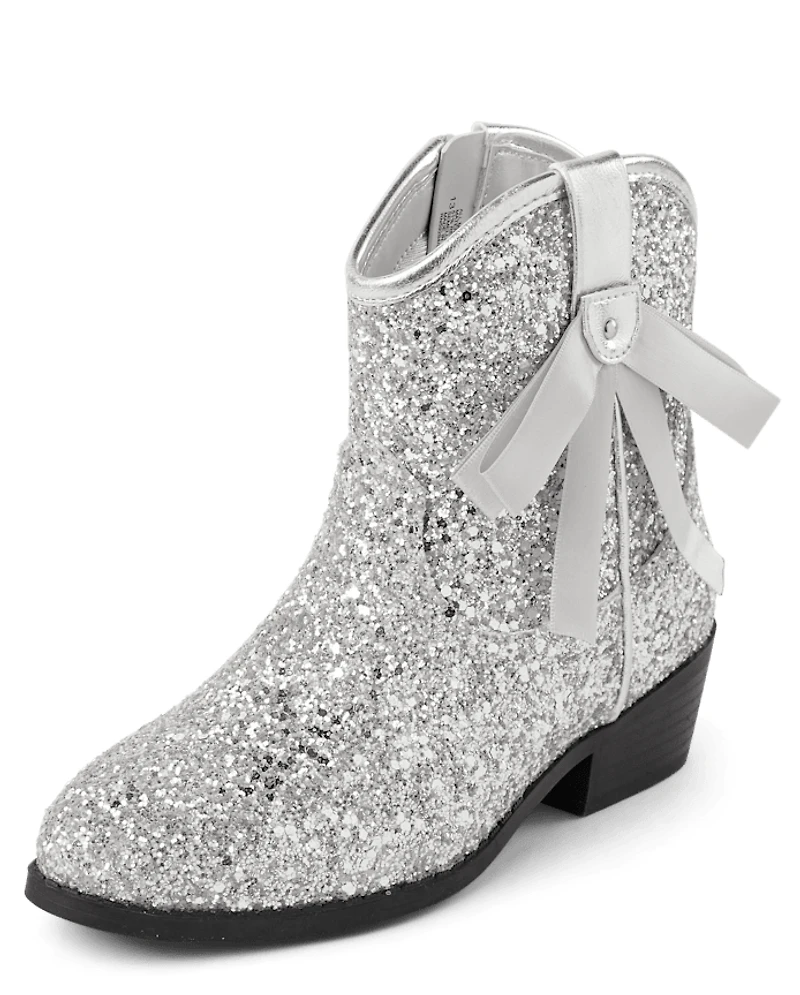 Girls Glitter Bow Cowgirl Booties