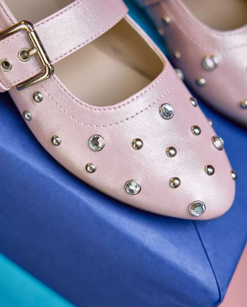 Girls Rhinestone Studded Ballet Flats