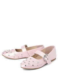 Girls Rhinestone Studded Ballet Flats
