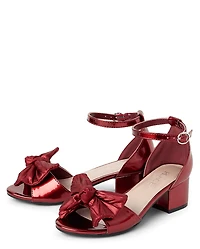 Girls Metallic Bow Block Heels