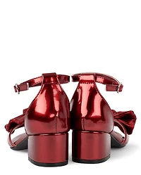 Girls Metallic Bow Block Heels