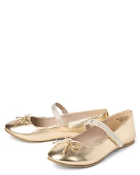 Girls Metallic Rhinestone Ballet Flats