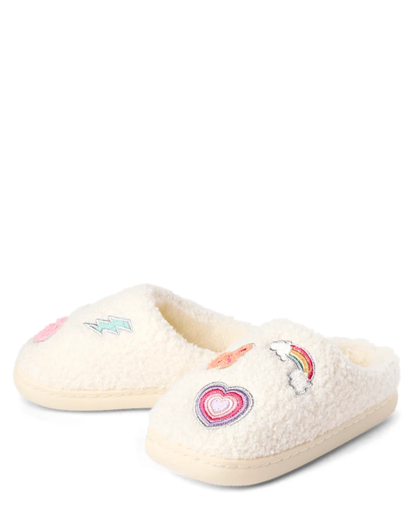 Girls Embroidered Icon Slippers