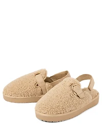Girls Heart Charm Teddy Slip Ons