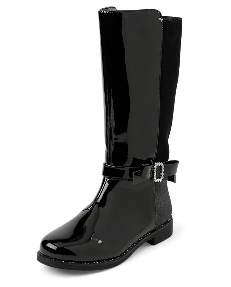 Girls Rhinestone Bow Boots