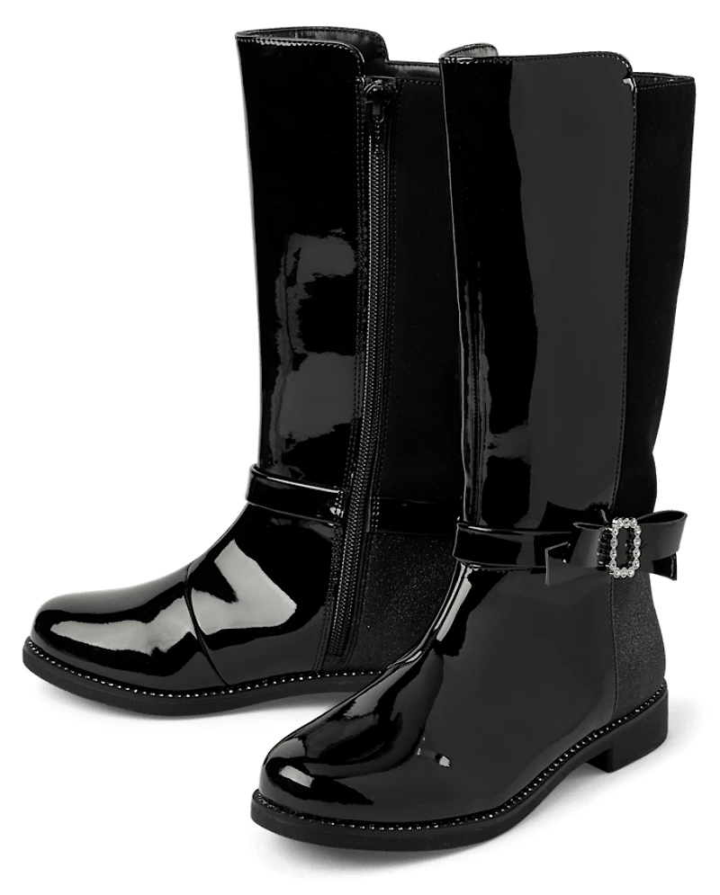Girls Rhinestone Bow Boots