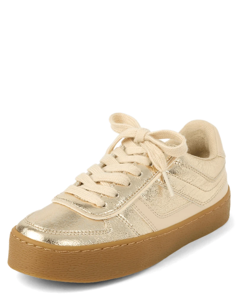 Girls Metallic Platform Low Top Sneakers