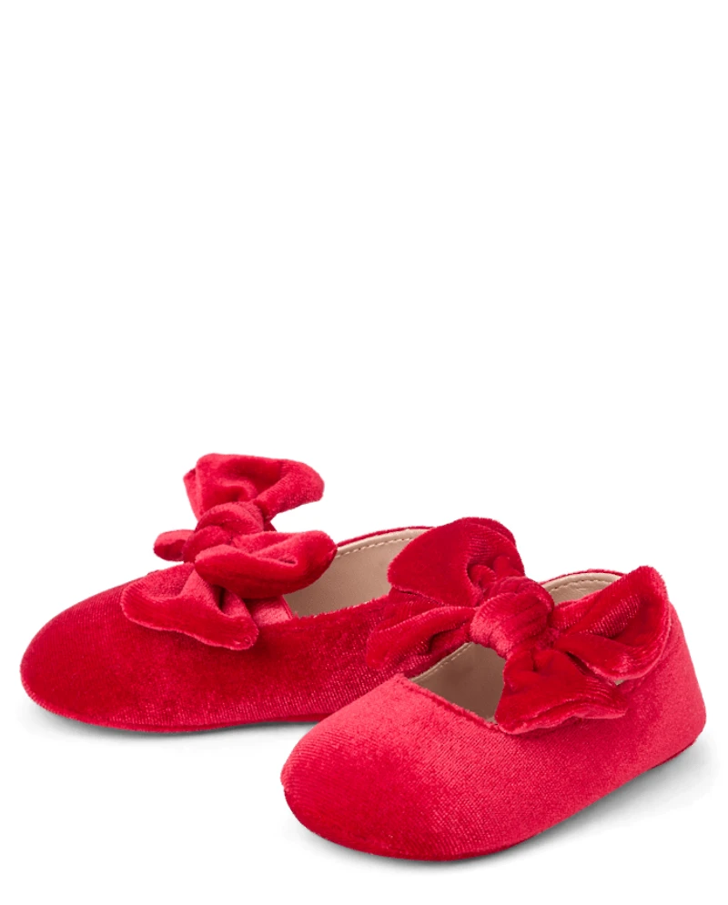 Baby Girls Bow Velvet Ballet Flats