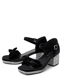 Girls Glitter Velvet Platform Block Heels