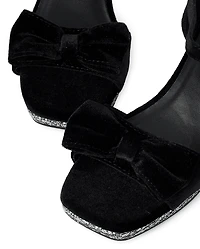 Girls Glitter Velvet Platform Block Heels